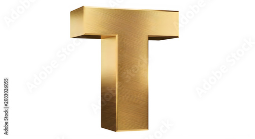 Gold metallic letter T with brushed texture and 3D appearance transparent background