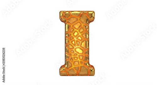 Golden decorative letter I with intricate orange pattern isolated on transparent background transparent background