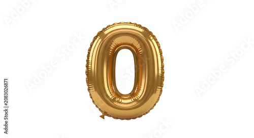 Golden shiny helium balloon in shape of number zero  inflated party decoration transparent background