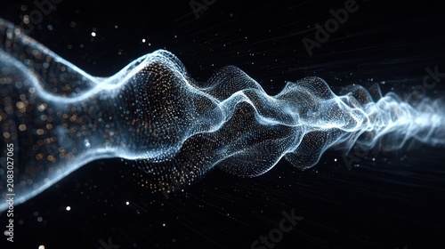 Abstract digital data wave of glowing particles in motion