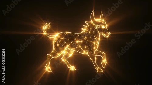 A radiant golden bull constellation formed by glowing stars and connecting lines, symbolizing Taurus, astrology, celestial beauty, astronomy, cosmic energy, and zodiac themes.