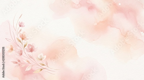 Delicate Watercolor Floral Background with Soft Pink Blossoms and Copy Space