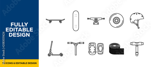 Konstfotografi Black ink scribble skateboarding and street hobby icon set bundle featuring hand drawn doodle sketch vector illustrations for extreme sports and youth culture branding art