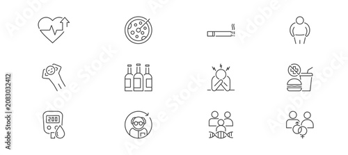 Photos Heart Diseases Risk Factors icon set containing HBP, high cholesterol, smoking,