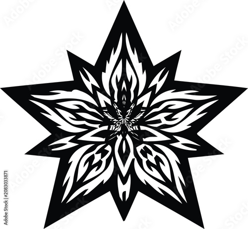 Star shaped Silhouette With Tribal Ornamentation On White Background