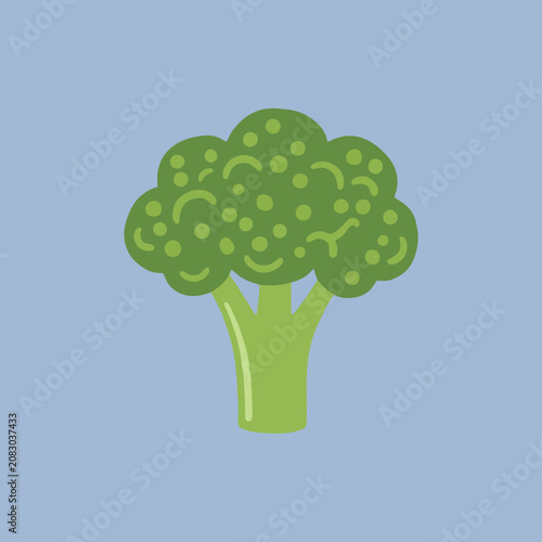A simple flat illustration of a green broccoli floret