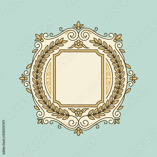 Elegant vintage gold frame with floral laurel wreath