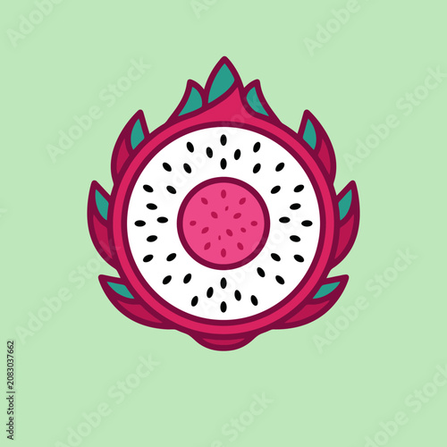 A colorful vector illustration of a sliced dragon fruit