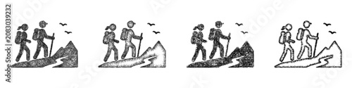 Black and white sketch excursion service icon design set