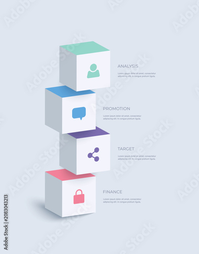 3D vertical infographic design template. Business or marketing infographics. White 3D cubes with space for data