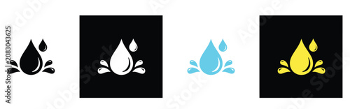 Fotografie Water drop splash icons in various colors for liquid hydration and purity concep