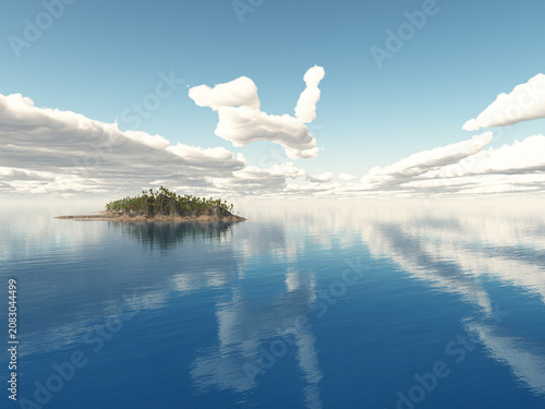 Ozeanlandschaft mit einer Insel mit Palmen