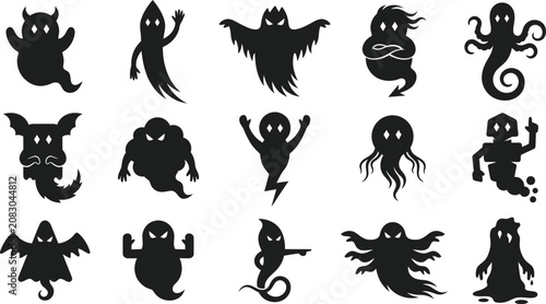 Obraz na płótnie Halloween ghost silhouettes spooky icons black halloween characters ghostly figu