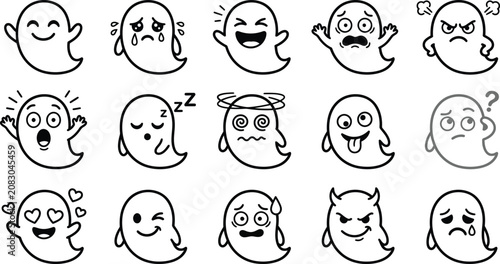 Halloween ghost emoticons diverse ghost faces for spooky season designs