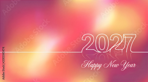 Vibrant abstract background with blended pink orange and yellow colors, soft light effects and a reflection, happy new year 2027 text, warm and inviting.