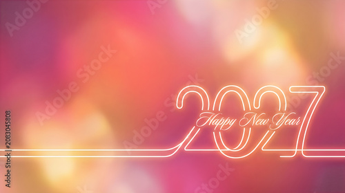 Happy new year 2027 with glowing line art text, happy new year lettering on abstract red orange bokeh background.