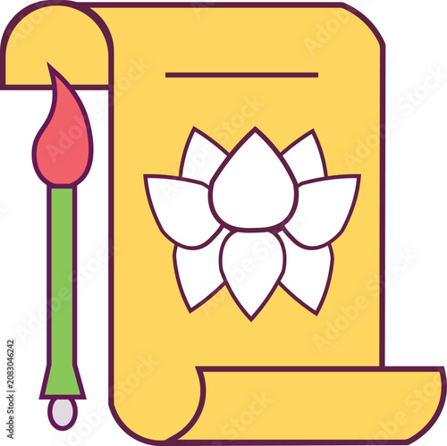 Oriental scroll with lotus flower and paintbrush icon