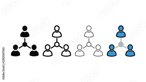 Simple black and blue human connection network diagram on white background