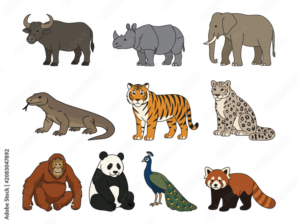 Obraz premium Asian Wildlife Animals Clipart Collection