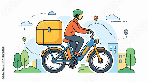 Delivery person on a bicycle with a large yellow cargo box