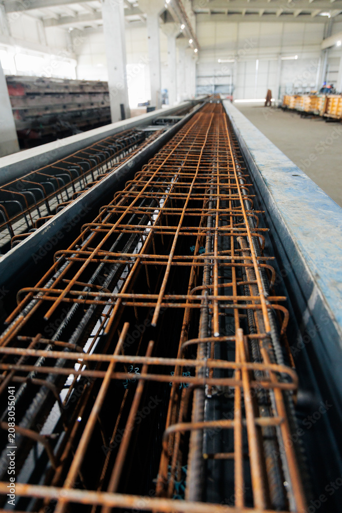 Obraz premium Reinforcement steel rebar cages inside a concrete formwork