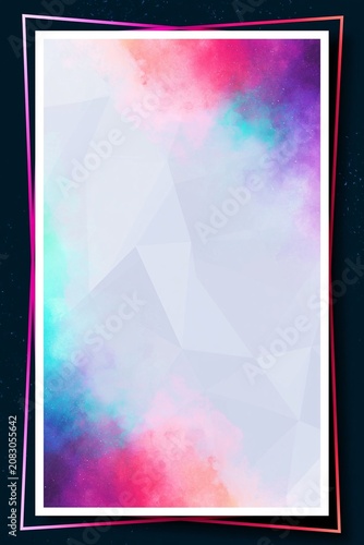 Abstract colorful smoke clouds with a polygonal geometric background frame