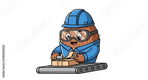 Cartoon man driving a delivery cart.