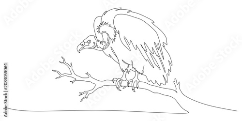 Foto Continuous line drawing of a vulture perched on a tree branch