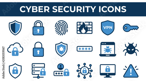 Cyber security network protection and digital privacy conceptual vector illustration elements