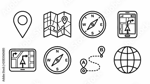 Schilderij op canvas Navigation icons for travel and exploration on a map