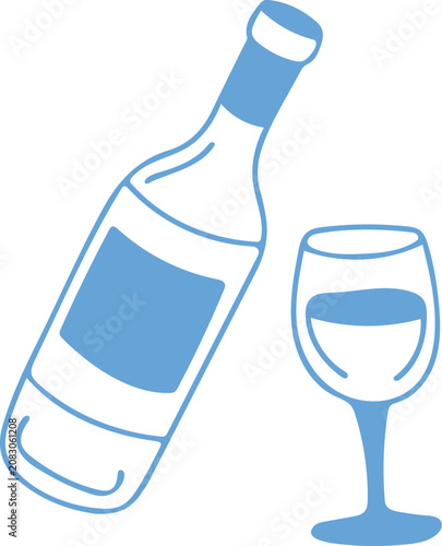 Bild auf Leinwand wine bottle and glass doodle icon
