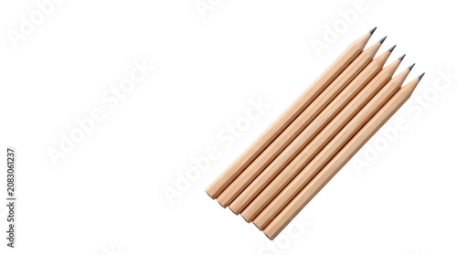 Group of unsharpened wooden pencils isolated on transparent background