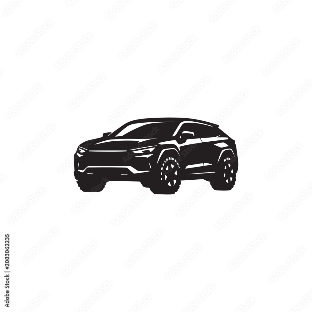 Fototapeta premium Luxury SUV Perspective Black Silhouette Vector Illustration Isolated on White