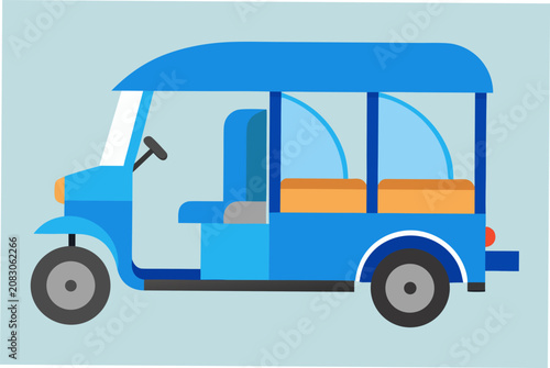 Cartoon Illustration of Blue Three Wheeled Vehicle