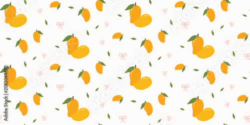 Photos Fresh yellow pears and green leaves in a vibrant botanical pattern suitable for