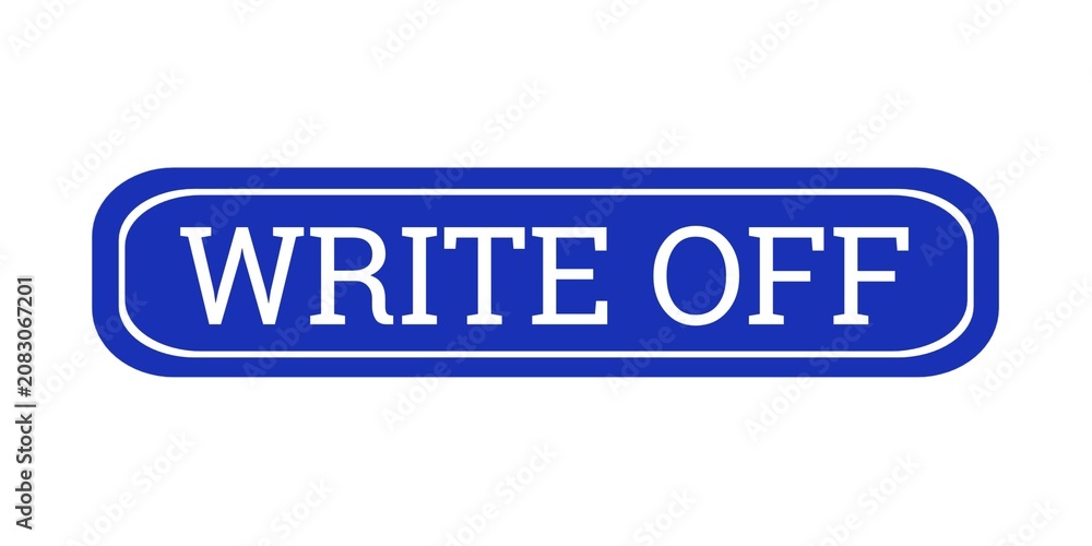 Fototapeta premium Blue write off label on white background. Blue write off stamp sign illustration. 