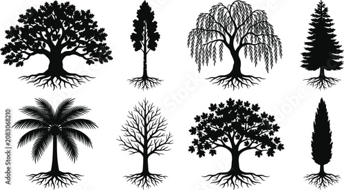 Foto Agricultural machinery and tractor silhouettes set featuring combine harvesters