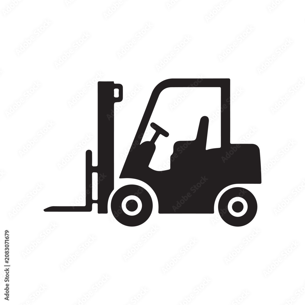 Fototapeta premium Forklift Icon Fork Lift Delivery Loading Loader Truck Hoist Black White Silhouette