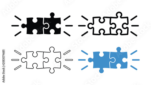 Foto Four puzzle pieces coming together in different colors and styles