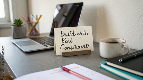 Stylish Workspace with Laptop, Coffee, and Motivational Sign for Productivity and Creativity in Modern Office Environment