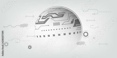 Futuristic Tech Earth Sphere with Circuit Lines on White Background
