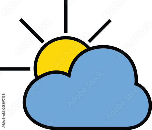 Sun and Cloud Weather Icon Vector Illustration for Sunny Forecast Climate Sky Design