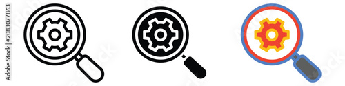 Фотография Magnifying glasses with gear icons, colorful and black