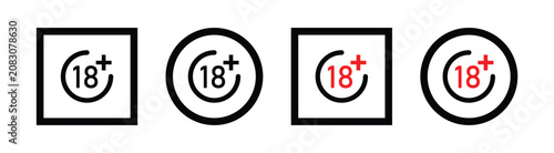 18 Plus Age Restriction Icon Set Vector – Adult Only Symbol Collection in Square and Circle Frames