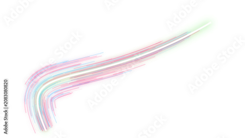 PNG image of Abstract pastel brush stroke with iridescent light trails, soft rainbow paint smear, ethereal glowing motion lines for creative design isolated on Transparent Background