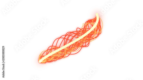 PNG image of Abstract orange feather illustration, glowing wireframe quill with intricate mesh texture, vibrant digital art element for creative design isolated on Transparent Background