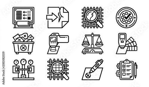 Cuadro en lienzo Fabric defect inspection icons vector set bold line art textile quality assuranc