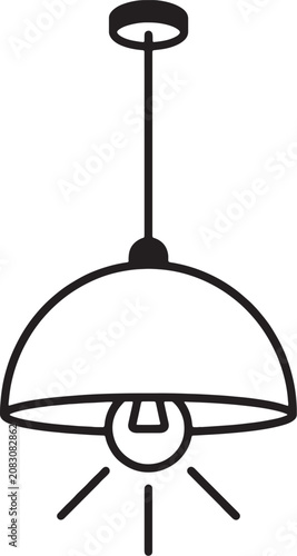 Ceiling hanging light fixture minimalist line art icon with lighting, interior