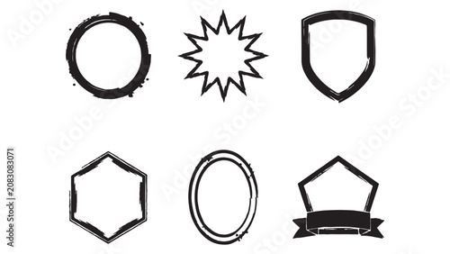 Foto Assorted unique badge shapes and frames with rough textured brush strokes
