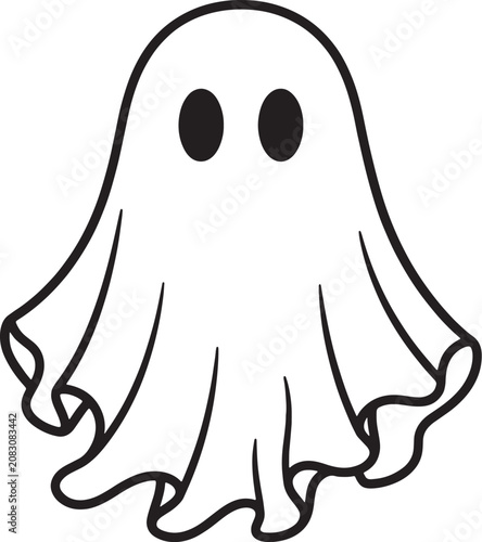 Friendly cartoon ghost character minimalist line drawing with halloween